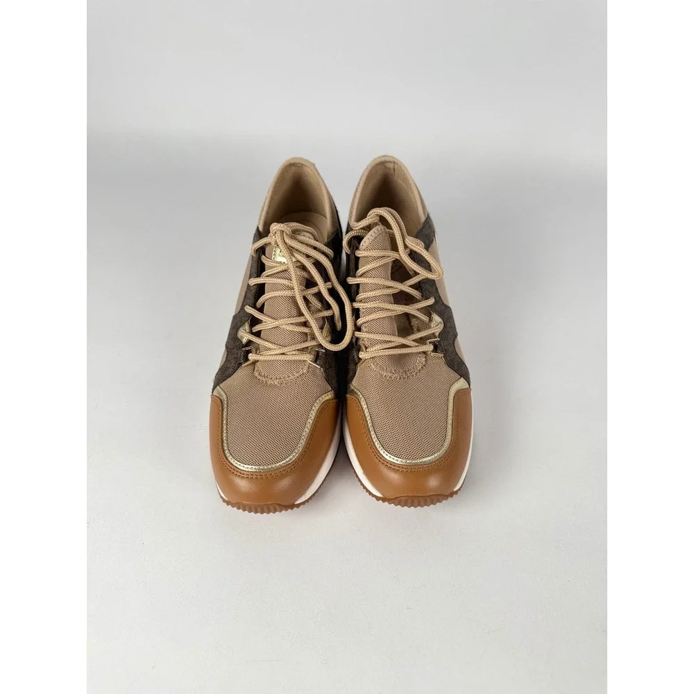 Michael Kors Georgie Wedge Sneakers Leopard Print Gold Tan HJ19F‎ Womens 7.5M
